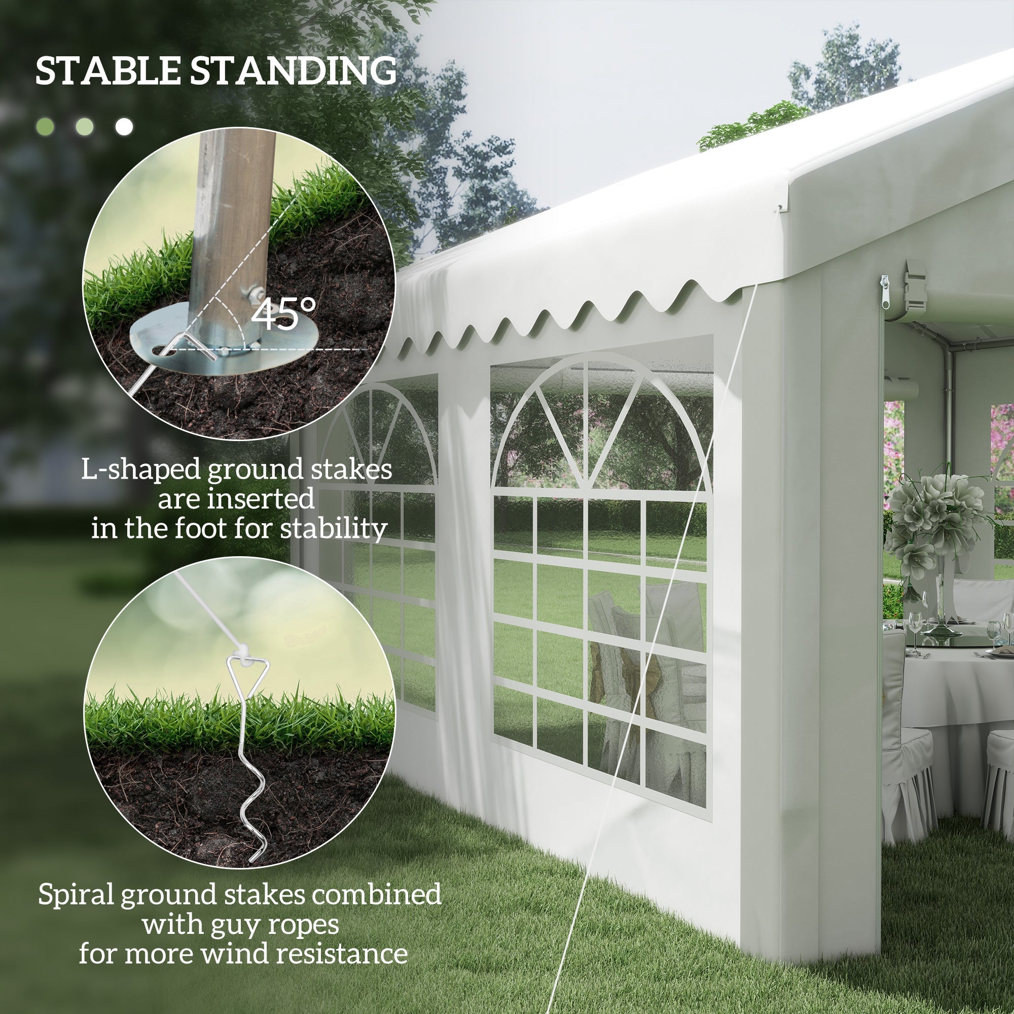 Outsunny 4m x 4m Marquee Party Tent Wedding Canopy, Pop Up Gazebo with Sidewalls, Doors, Windows, Galvanised Garden Gazebo for Parties Events, White
