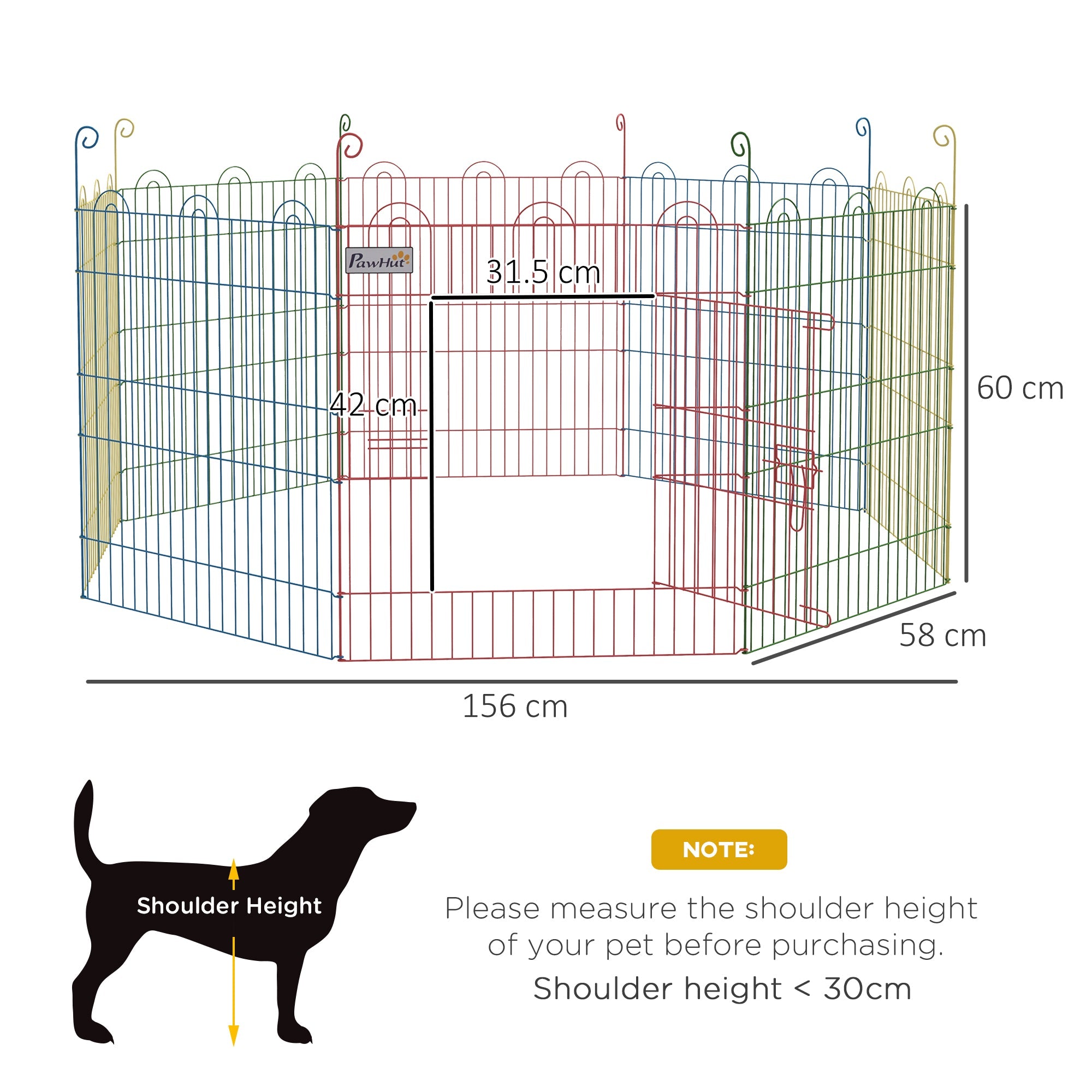 PawHut Pet Playpen Crate, with Eight Panels, Door, for Indoors and Outdoors, 60H x \'ce\'a6156cm