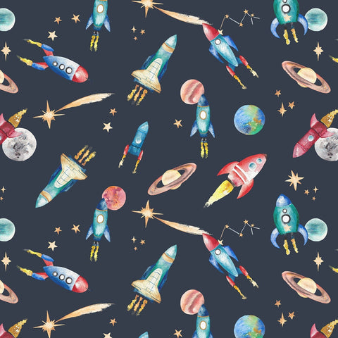 Watercolour Space Wallpaper | Rockets, Planets & Stars