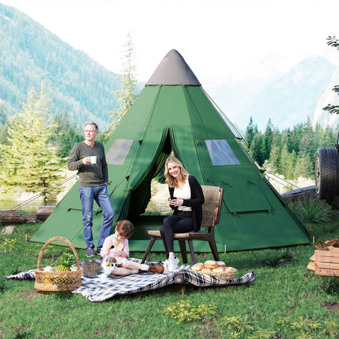 Outsunny 6 Men Tipi Tent with Carry Bag - Green