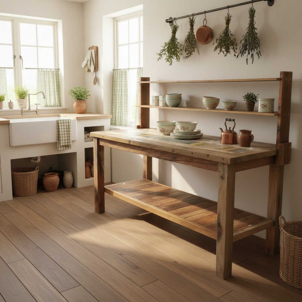 Recycled Teak Wood Dining Table with Top Shelf  180×80x80cm