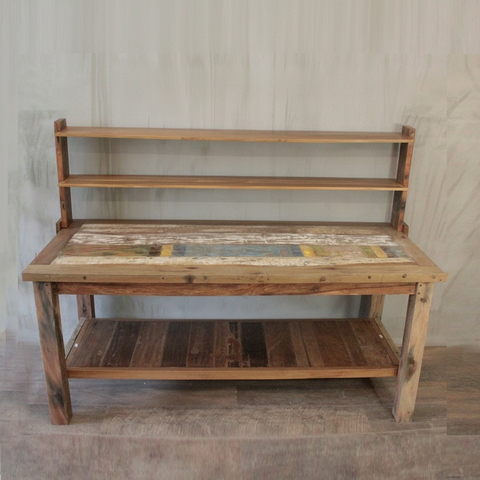 Recycled Teak Wood Dining Table with Top Shelf  220×80x80cm