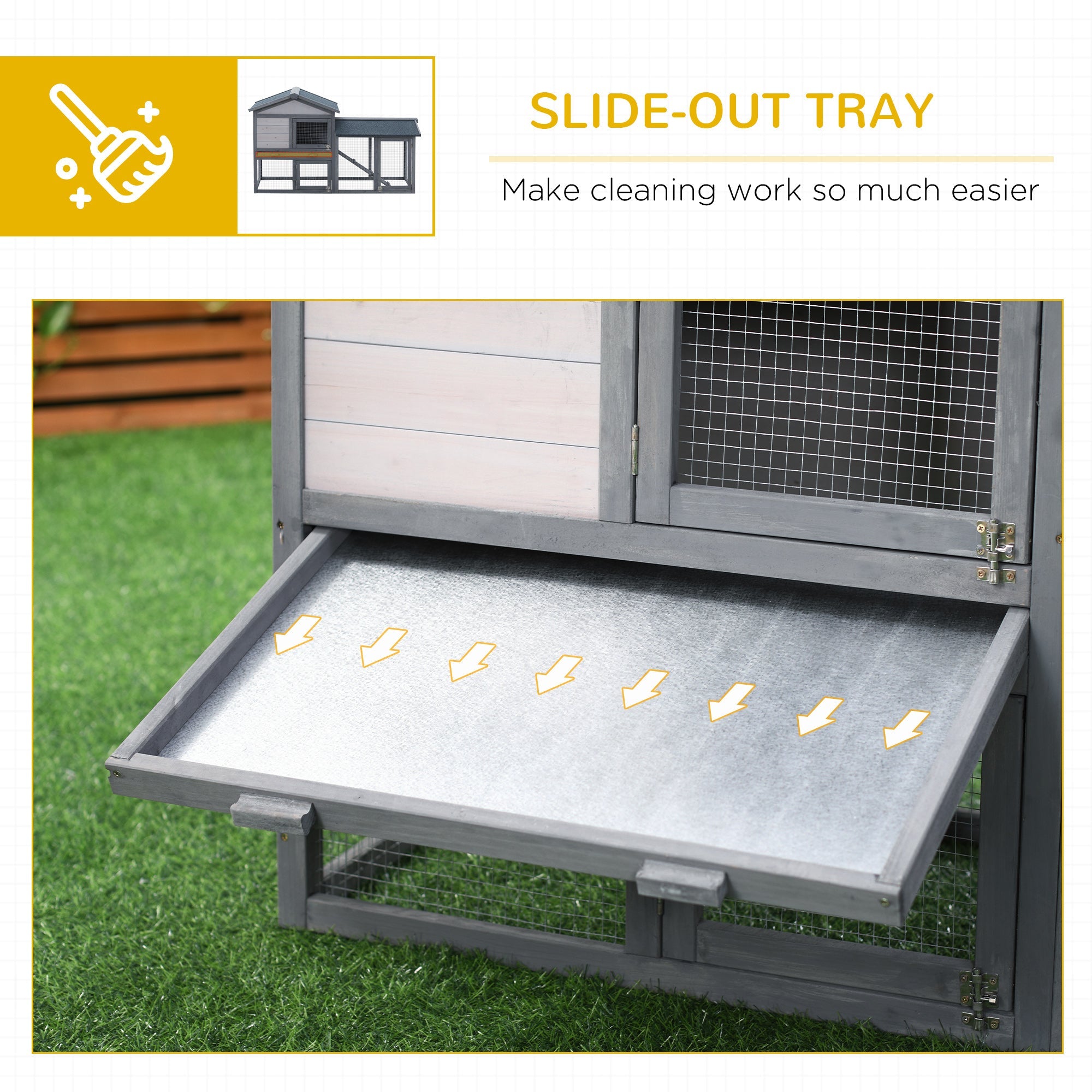 PawHut Wooden Rabbit Hutch Outdoor, Double Tier with Water-Resistant Roof, Ramp 147 x 54 x 84 cm, Grey