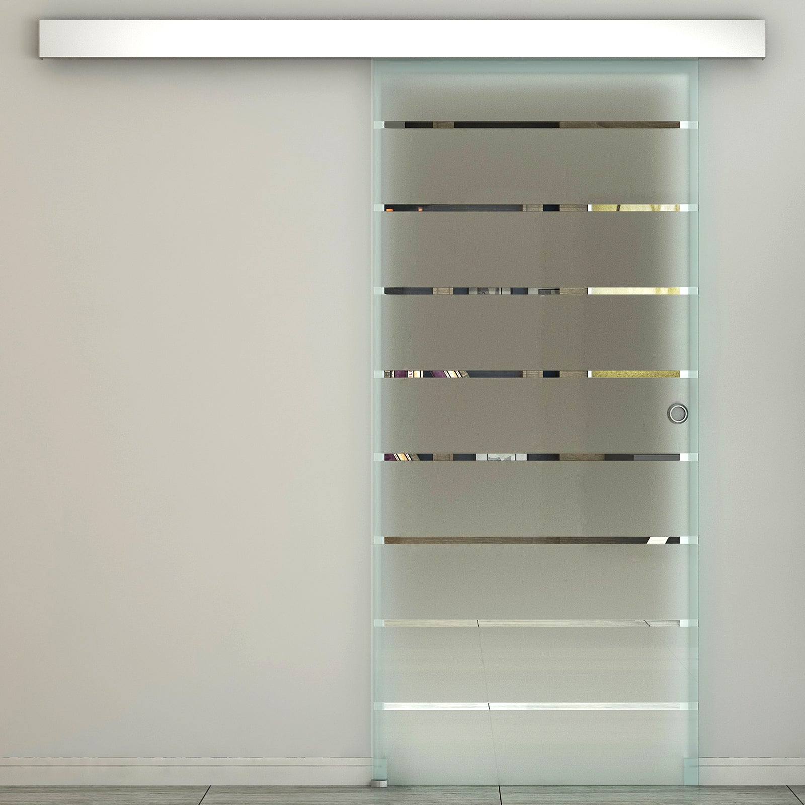 HOMCOM 90cm Sliding Glass Door Set Include Hardware Track Kit, Frosted Tempered Glass with Stripe Pattern, Round Handle
