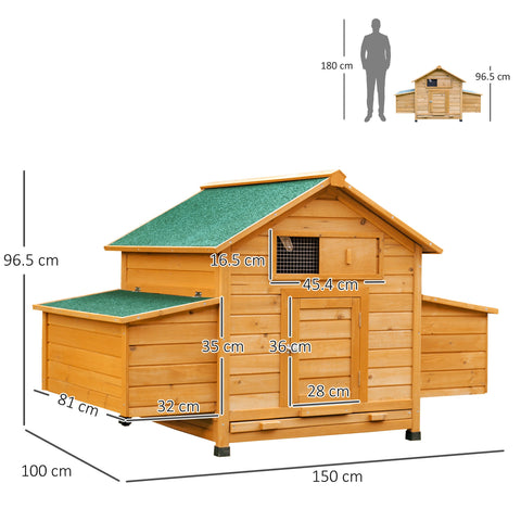 PawHut Wooden Chicken Coop with Nesting Boxes, Tray, for 2-4 Chickens, Yellow