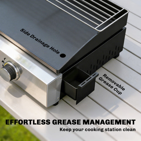 Outsunny 2 Burner Grill Griddle, Portable Gas Plancha with Warming Rack, 5 kW, Tabletop Gas BBQ with Grease Cup, Black