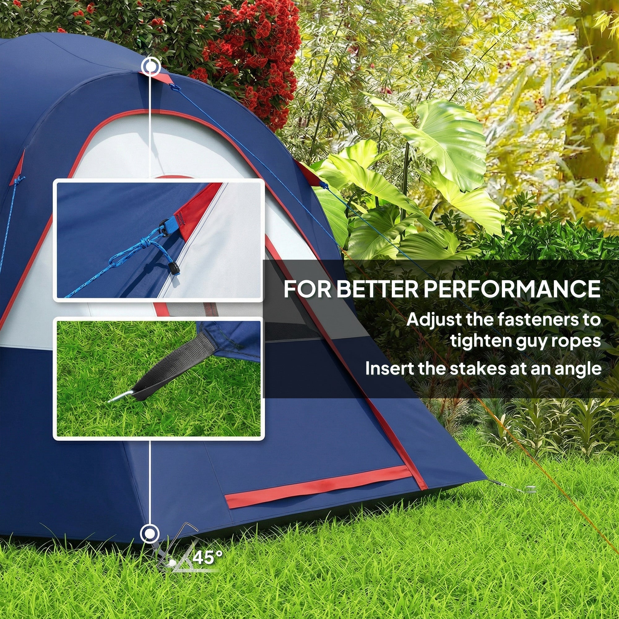 Outsunny 5-6 Man Camping Tent, Tunnel Tent, Water Resistant Hiking Shelter with Groundsheet and Carry Bag, Navy Blue