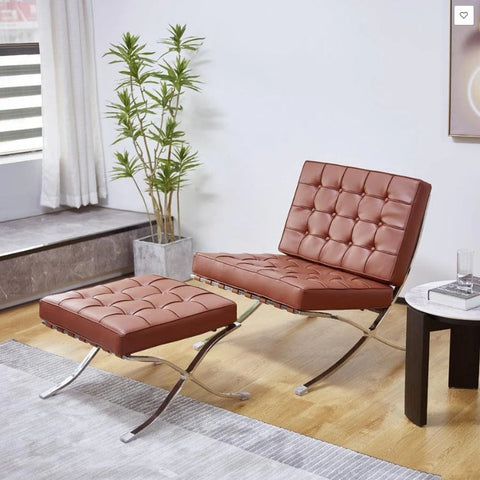 Barcelona Chair And Stool, Real Leather