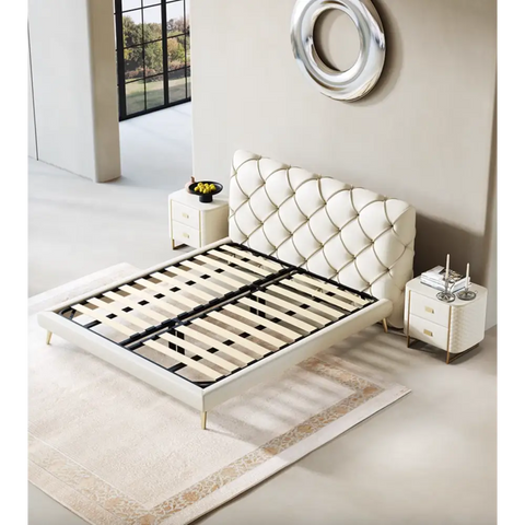 Baal King Size / Super King Size Bed Leather With Beside Table