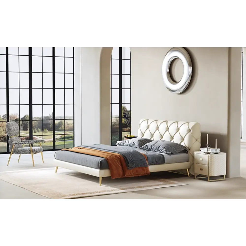 Baal King Size / Super King Size Bed Leather With Beside Table