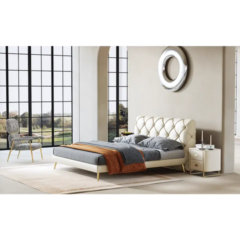 Baal King Size / Super King Size Bed Leather With Beside Table