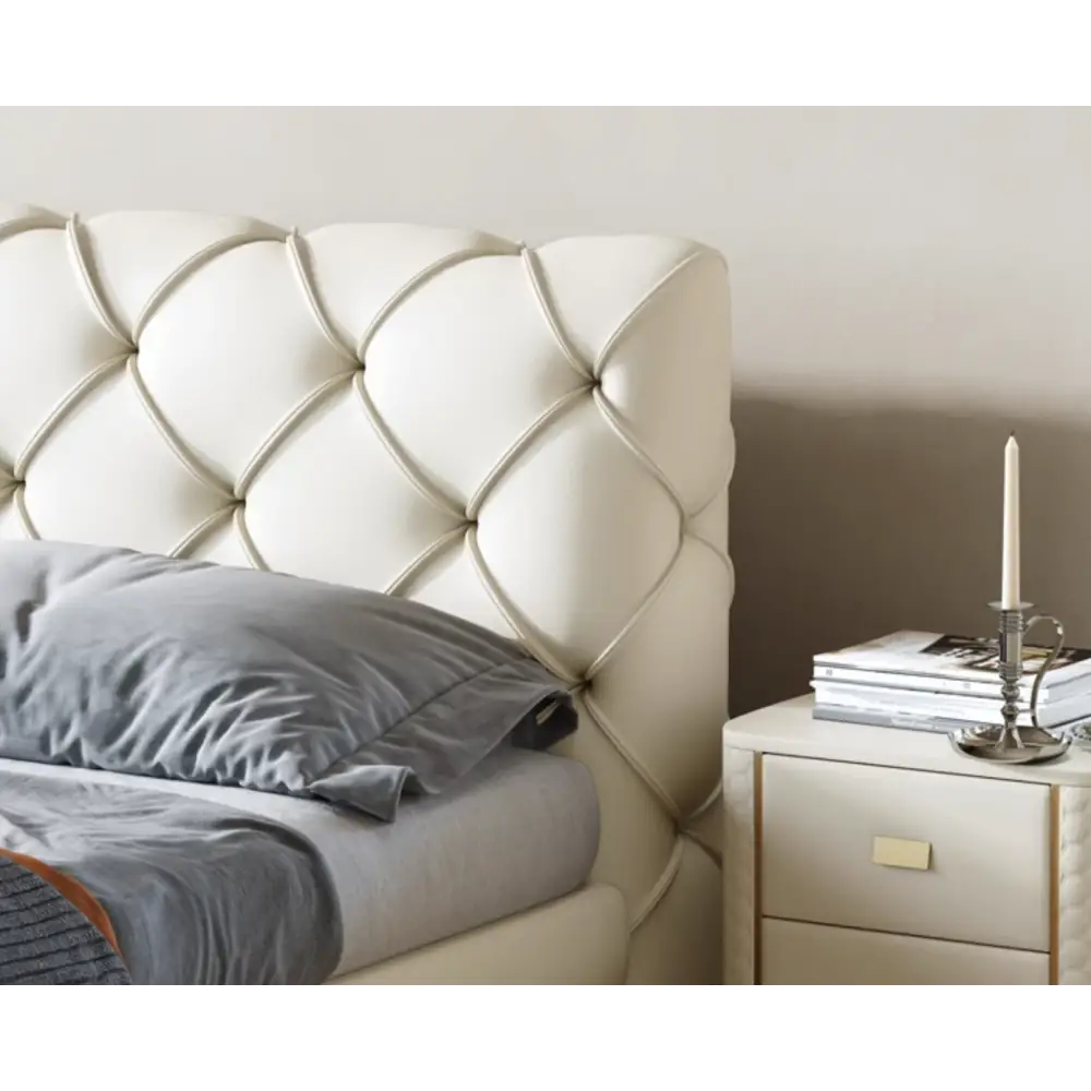 Baal King Size / Super King Size Bed Leather With Beside Table