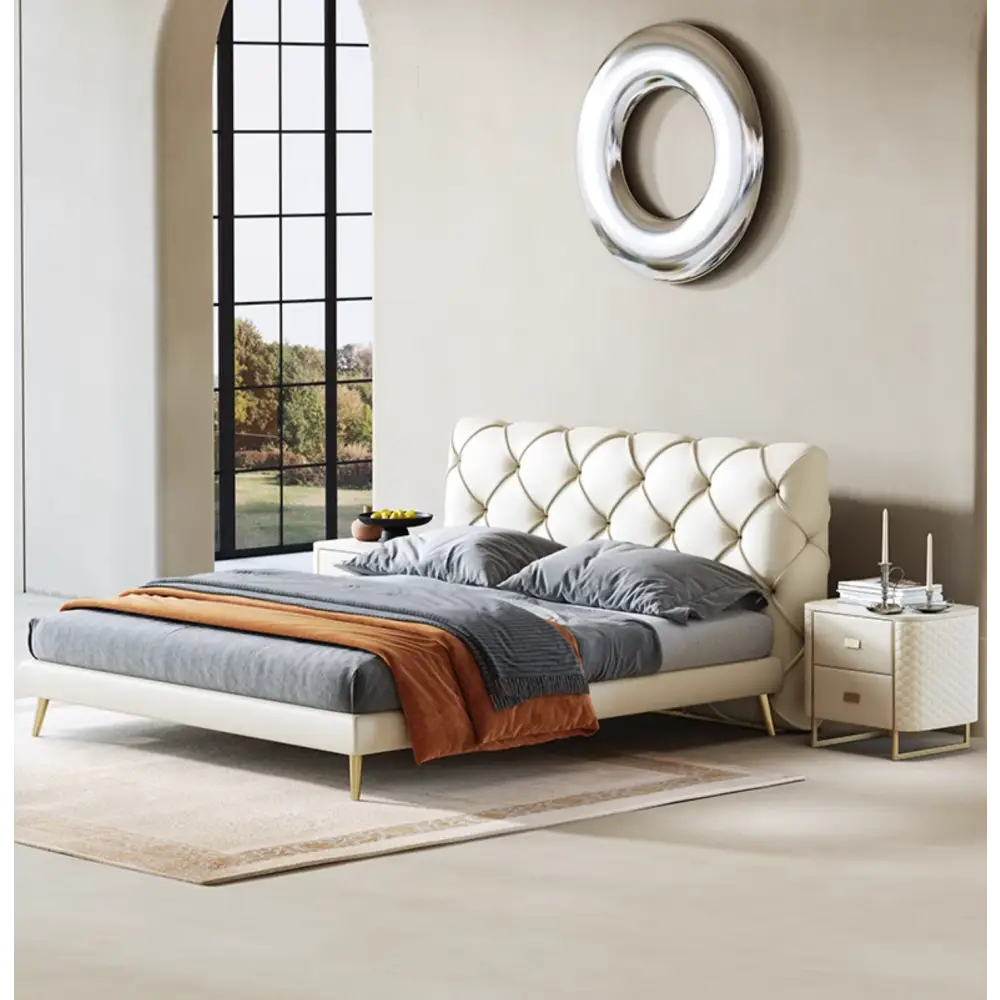 Baal King Size / Super King Size Bed Leather With Beside Table
