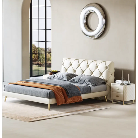 Baal King Size / Super King Size Bed Leather With Beside Table