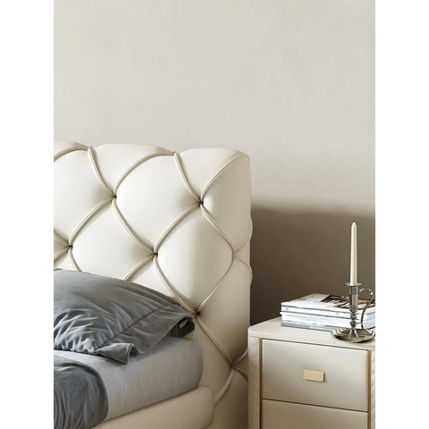 Baal King Size / Super King Size Bed Leather With Beside Table