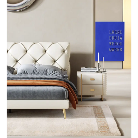 Baal King Size / Super King Size Bed Leather With Beside Table