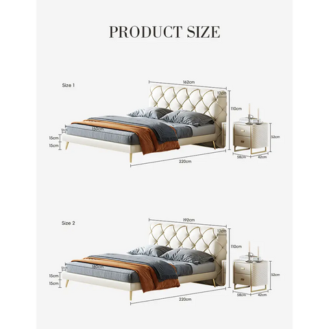 Baal King Size / Super King Size Bed Leather With Beside Table