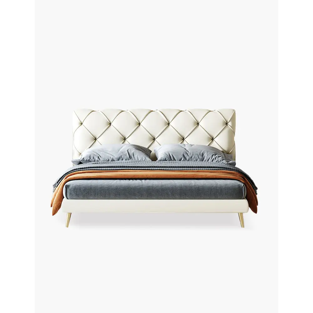 Baal King Size / Super King Size Bed Leather With Beside Table