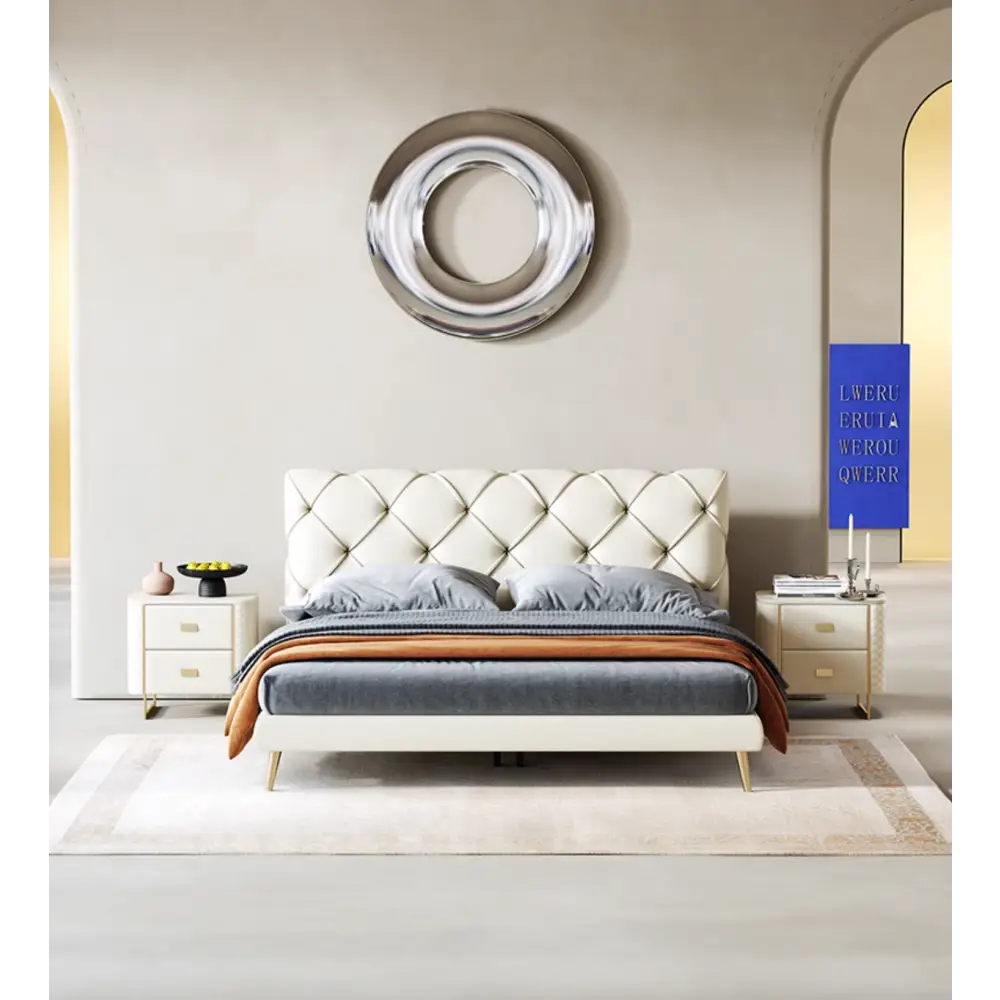 Baal King Size / Super King Size Bed Leather With Beside Table