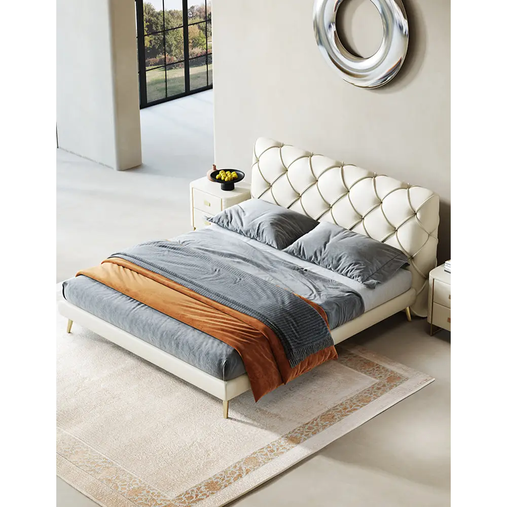 Baal King Size / Super King Size Bed Leather With Beside Table