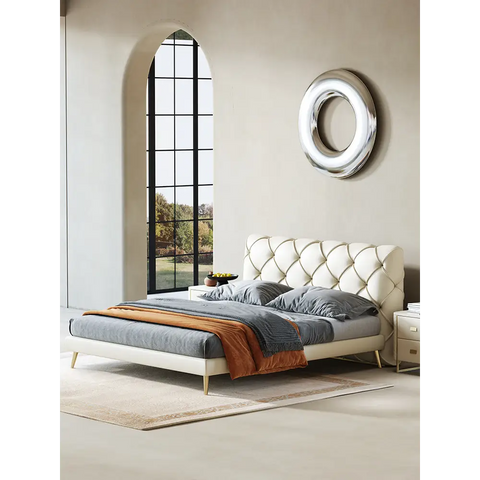 Baal King Size / Super King Size Bed Leather With Beside Table