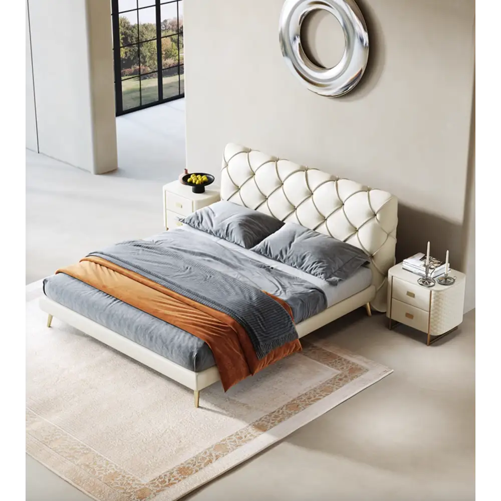 Baal King Size / Super King Size Bed Leather With Beside Table