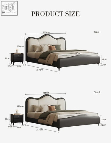 Modern badham king size bed with black and beige leather upholstery and curved headboard king size bed