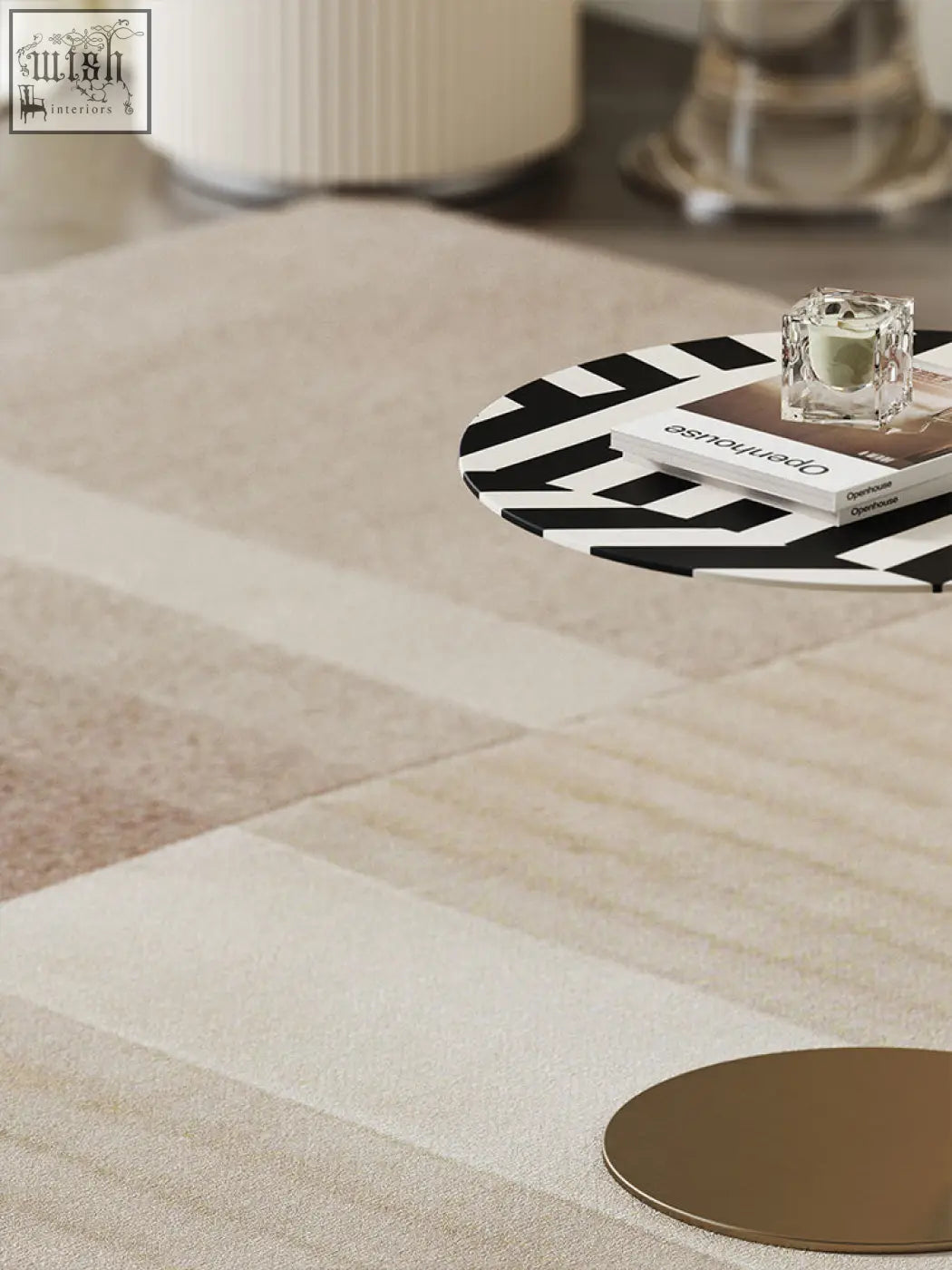 Bagley coffee table stainless steel with bold black and white geometric pattern and sleek modern design side table