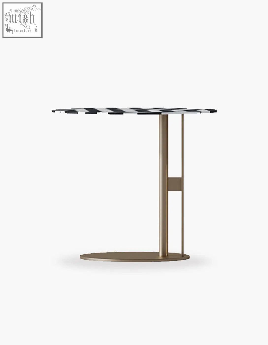 Bagley coffee table with a black and white striped polished marble top and slender gold stainless steel legs