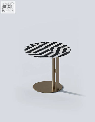 Bagley coffee table stainless steel side table with bold black and white stripes and gold metal base for coffee tables