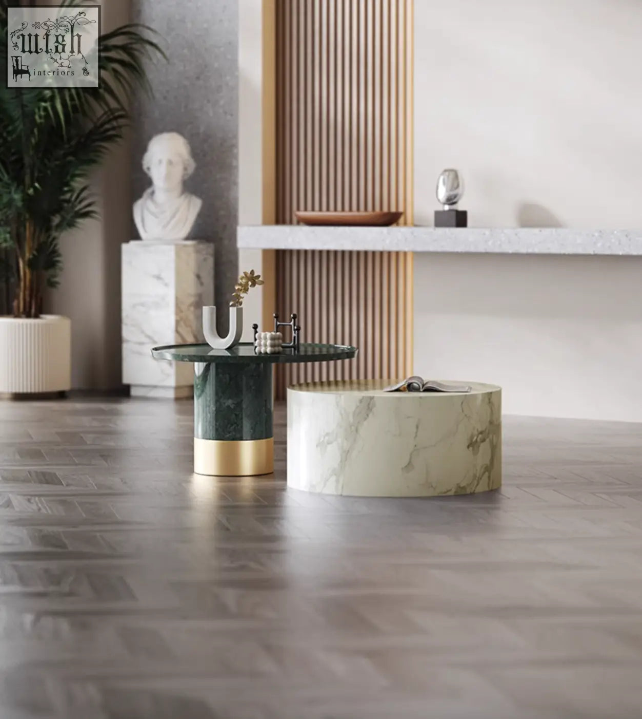 Dark green marble coffee table set with gold base minimalist design perfect modern coffee table or table set