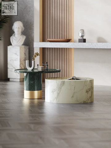 Dark green marble coffee table with a gold base and sleek modern design from bain coffee table set