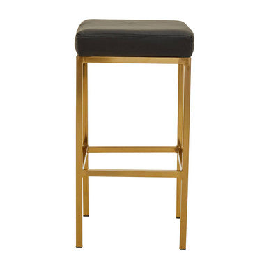 Baina black finish bar stool with black leather seat and gold metal frame perfect for stylish bars and kitchens