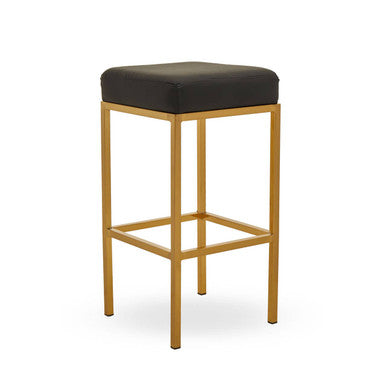 Baina black and gold finish bar stool with black leather top and gold finish bar metal frame for stylish seating