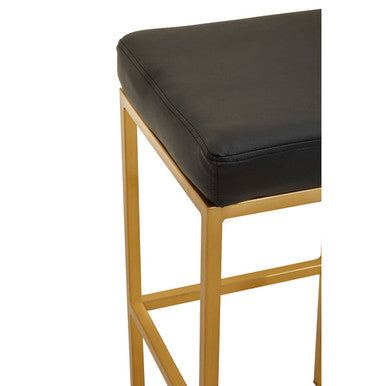 Baina black finish bar stool with black leatherette seat and sleek gold metal frame for stylish home bars