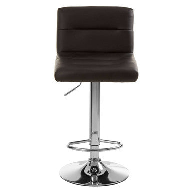 Baina black seat bar stool with brown leather seat and chrome base with footrest for stylish seating
