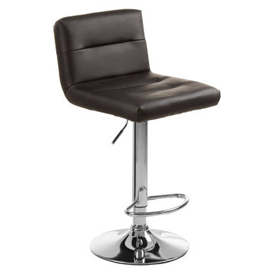 Baina black seat bar stool with brown leather seat and chrome base with footrest for stylish seating