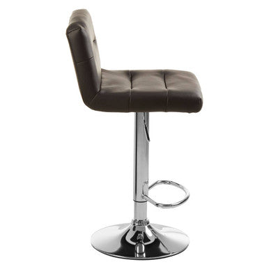Baina black seat bar stool with brown tufted leather black seat and chrome base with footrest for bar use