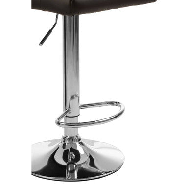 Baina black seat bar stool with chrome finish and dark brown upholstered seat featuring adjustable height mechanism