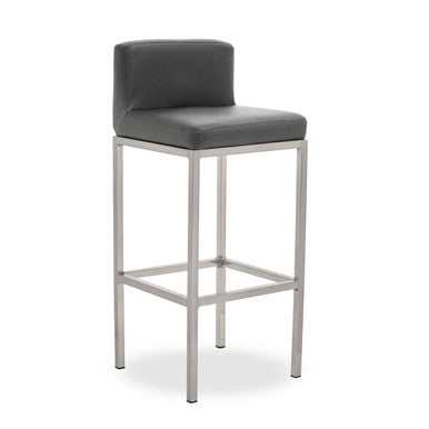 Black leather baina dark grey bar stool with chrome finish bar legs and sleek modern design