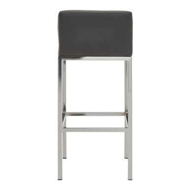 Dark grey upholstered baina dark grey bar chair with chrome finish bar frame and sleek modern design