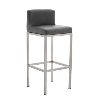 Modern baina dark grey bar chair with sleek black leather seat and chrome finish bar metal frame for stylish seating