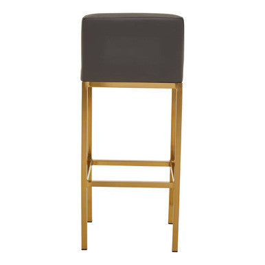 Dark grey upholstered baina dark grey bar chair with polished gold finish bar metal legs and modern sleek design