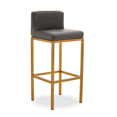 Modern baina dark grey bar chair with dark grey upholstered seat and gold finish bar legs for stylish seating