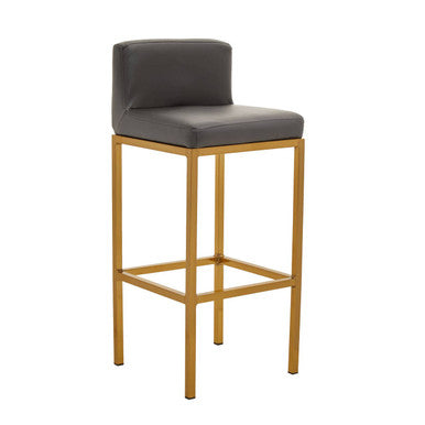 Modern baina dark grey bar chair with dark grey upholstery and sleek gold finish bar metal frame