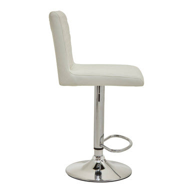 Baina white chrome bar stool with white faux leather seat and adjustable chrome base with footrest and round base