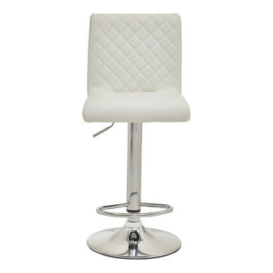 Baina white quilted leather chrome bar stool with round base and footrest perfect for modern kitchen bars