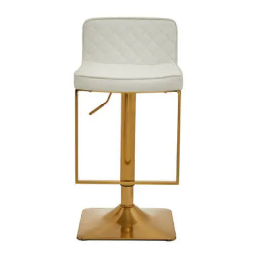 Baina White And Gold Bar Stool With Square Base