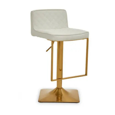 Baina White And Gold Bar Stool With Square Base