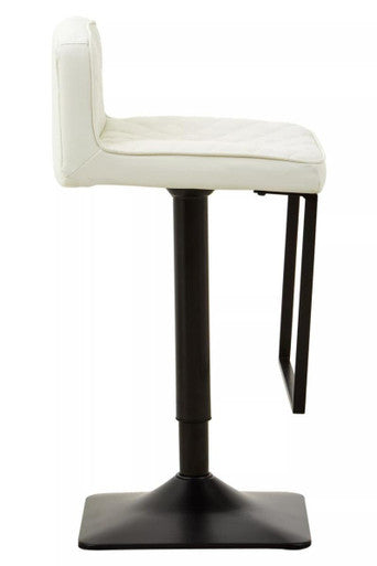Baina white leather effect bar chair with white upholstered seat and black base bar frame adjustable height